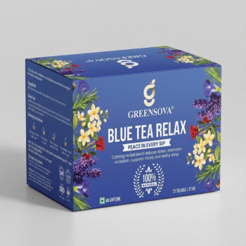 Greensova Blue Tea Relax Herbal Tea | Peace in Every Sip | Caffeine-Free Stress Relief & Relaxation Tea | 25 Tea Bags