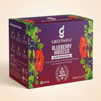 Greensova Blueberry Hibiscus Herbal Tea | Glow from Within | Antioxidant-Rich Caffeine-Free Wellness Tea | 25 Tea Bags (37.5g)